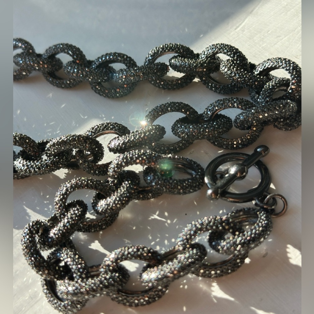 Rare Vtg Kenneth Lane Charcoal Black Chain Necklace Bracelet Set